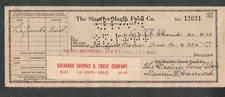 1938 check Colorado Savings Trust/Stauffer Marsh Food Co/Rocky Ford National