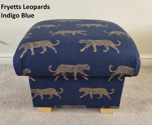 Pouffes Footstools in Fryetts Leopards Fabric Burnt Orange Teal Gold Blue Pouffe - Picture 5 of 25