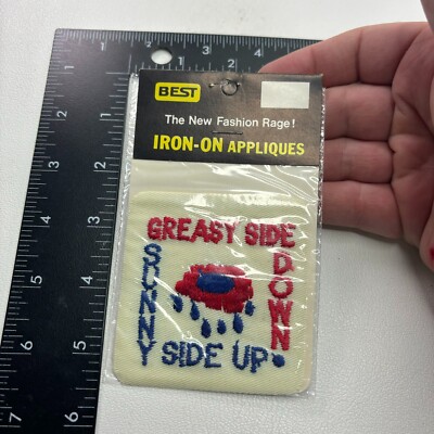 Vintage 1970s SUNNY SIDE UP GREASY SIDE DOWN CB Patch (C.B. Radio Lingo) C28V