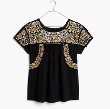 Madewell Springtime Embroidered Top True Black Size XS