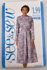 SEE & SEW LADIES FLARED SKIRT POCKET DRESS PATTERN 4438 SIZE 12-16