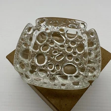 Vintage Libbey Clear Art Glass Pebble Bubble Ashtray 4" MCM Mid Mod Nice Shape