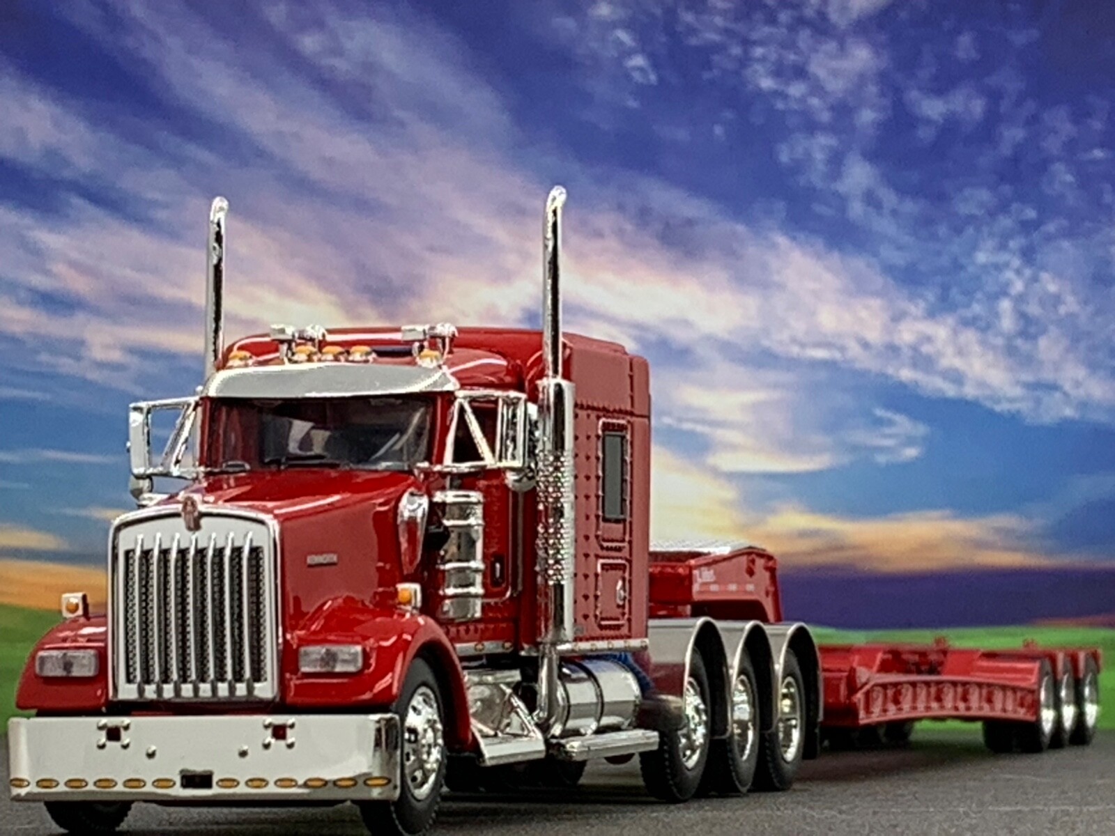 Peterbilt 352 Coe Lowboy Con Carga De Metal Negro 1:64 Dcp - Negro