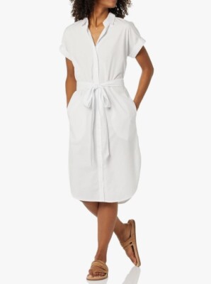 Amazon Essentials Women's Relaxed Fit Short Sleeve Button Belted Shirt Dress, XL