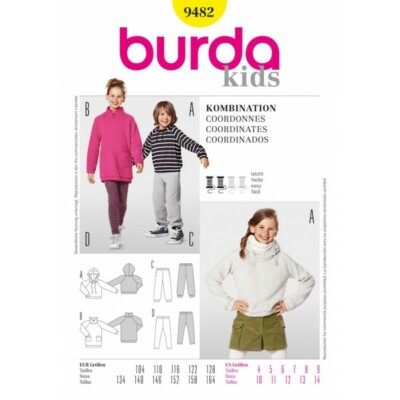 Burda Schnittmuster 9482 Kinder Mädchen Jungen Hoodie Jogginghose Leggings