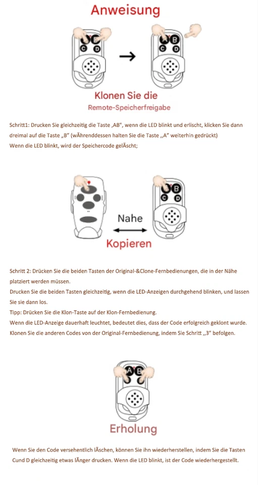 2X Universal 433MHz Funk Fernbedienung Garagentor Handsender Lernfähig DE - Bild 3 von 4