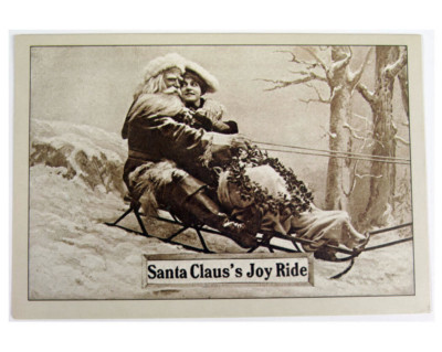 Vtg 1977 Paper Moon Christmas Greeting Card Naughty Santa Claus c1910 Joy Ride