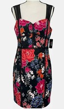 NWT GUESS $128 FLORAL PRINT SWEETHEART NECKLINE BLACK BODYCON PARTY DRESS 44 10