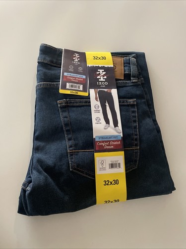 IZOD Men's Straight Fit Comfort Stretch Denim Jeans, Blue, Size 30X30 New - Picture 3 of 3