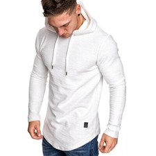 Men Casual Pullover Hoodie Solid Color Sports Hooded Sweatshirt Autumn