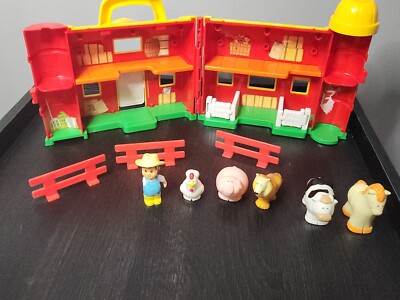 VINTAGE BLUE BOX TOYS FARMHOUSE BARN W/ Animals, Fence, And Farmer
