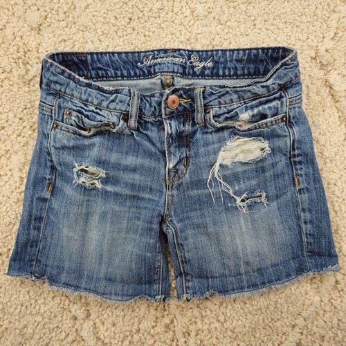 American Eagle Womens Jean Shorts Cutoff Size 00 28x5.5 Low-Rise Live Your Life