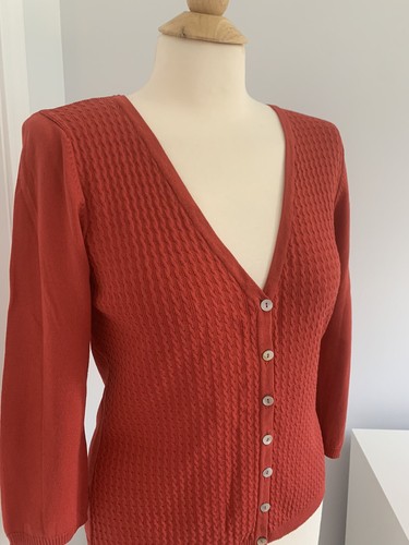 Linda Matthews Size Medium Women’s Burnt Orange Cardigan Button Close BB - Picture 2 of 7