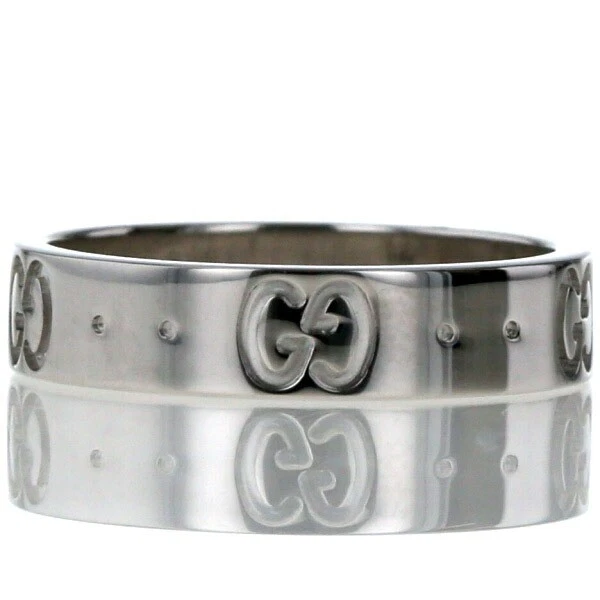 Bague Gucci K18 or blanc icône logo GG plat US4,5 finition bijoux