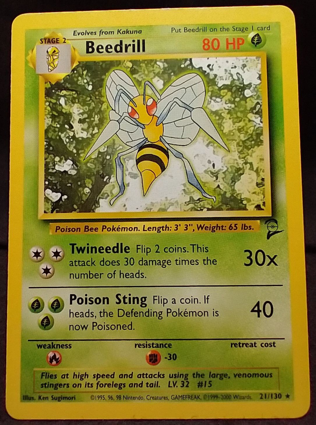 Pokemon - Beedrill - Non Holo - 21/130 - Base Set 2 - Rare Card #AC5