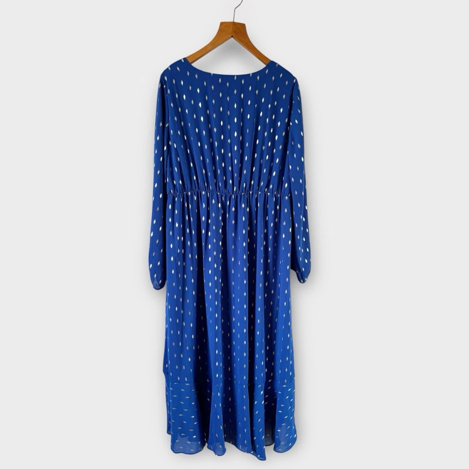 Evans Maxi Dress Plus Sz 20 Blue Foil Frill Ruffle Asymmetric Occasion Xmas NEW - Image 4 of 4