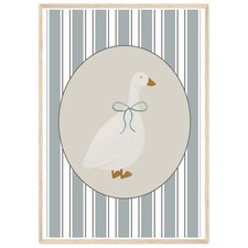 Cute Goose Poster, Light Blue Stripes, Nursery Decor, Vintage Aesthetic, Wall Ar
