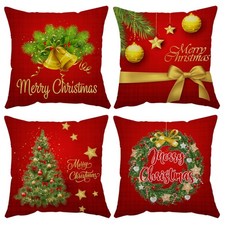Merry Christmas Pillow Covers 18x18 Set of 4 Velvet Christmas Pillow Cases Re...