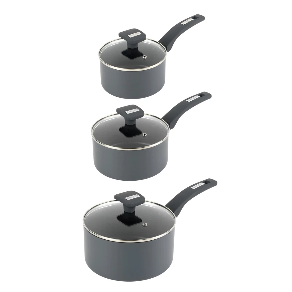 Salter Alto 3Pc Saucepan Set – 16cm, 18cm & 20cm Non-Stick with Glass Lids
