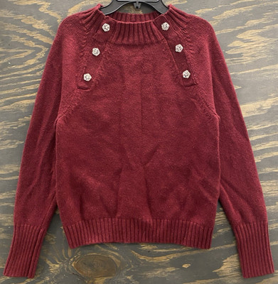 J.Crew Women s Deep Red Wool Blend Sweater Small Button Detail Rib Knit S