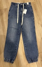 Judy Blue Women  s High Rise Jogger Jeans Medium Blue 0/24 Stretch Drawstring 28  