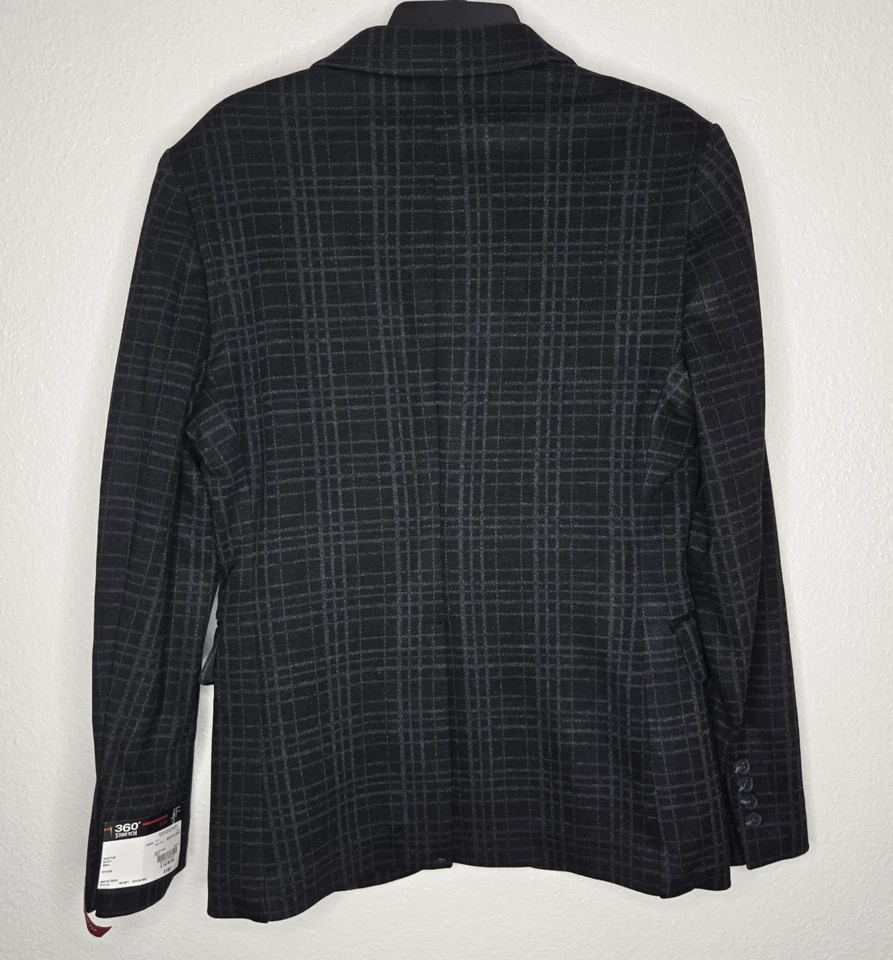 J Ferrar JF Men's Black Plaid Knit Blazer Sz S 34/36 Short Slim Fit Stretch $160 - Image 2 of 4