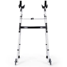Folding Aluminum Alloy Wheel Walking Frame Adjustable Walker W/Armrest Support