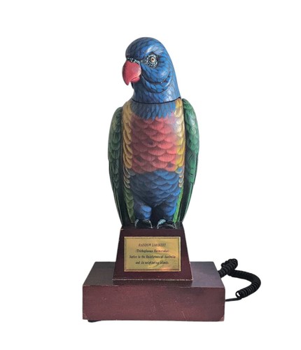 Vintage TeleMania Wooden Colourful Rainbow Lorikeet Parrot Phone Not Tested