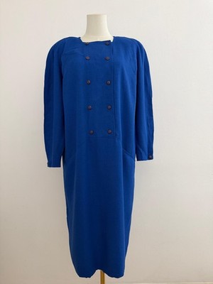Vintage Damenkleid Blau Patrizia by Mondi Knopfleiste Midi Elegant 90s Gr. L-XL