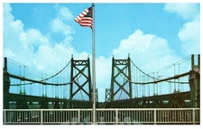 Postcard Double Suspension Bridge Mississippi River Moline IL Bettendorf IA