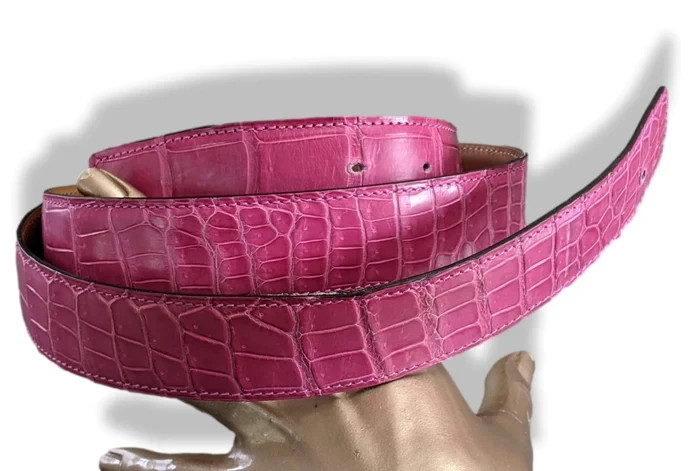 Hermes Pink Crocodile Alligator Reversible Strap Belt 32 mm, Sz