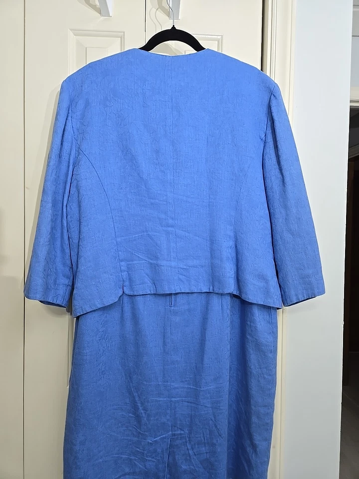 Traje de Vestido Chaqueta Plaza South 2 Piezas Talla 18 Azul Bordado Rosas Lino LEER Foto 2 de 4