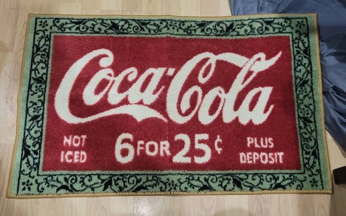 RARE Vintage Coca Cola 6 for 25 Cents Collectible Floor Rug 36 x 22 EUC