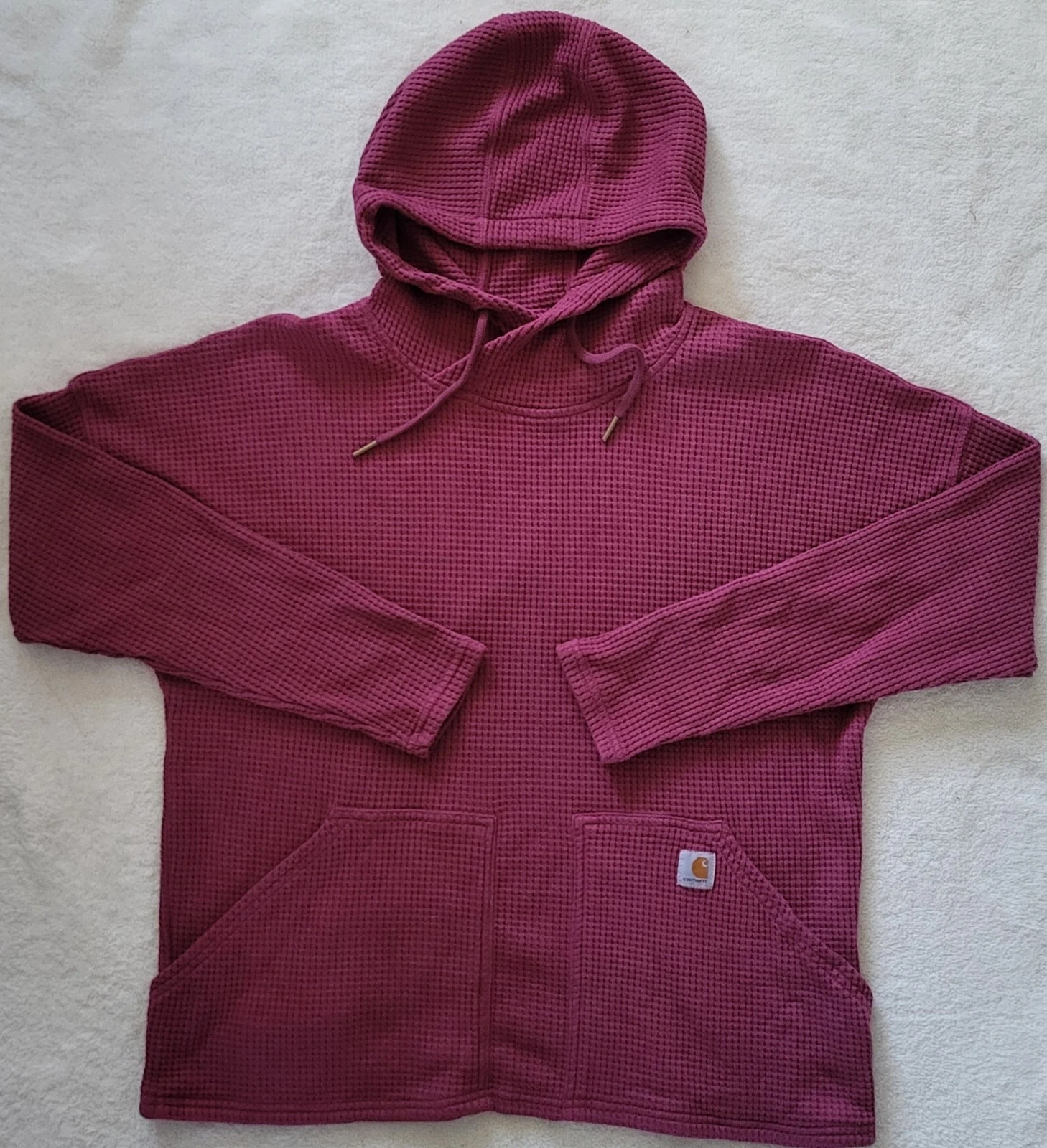Carhartt Waffle Knit Hoodie Women's XL Rose Purple Thermal Pullover Sweatshirt
