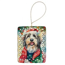 Bearded Collie Holiday Sweater Dog Porcelain Ornament