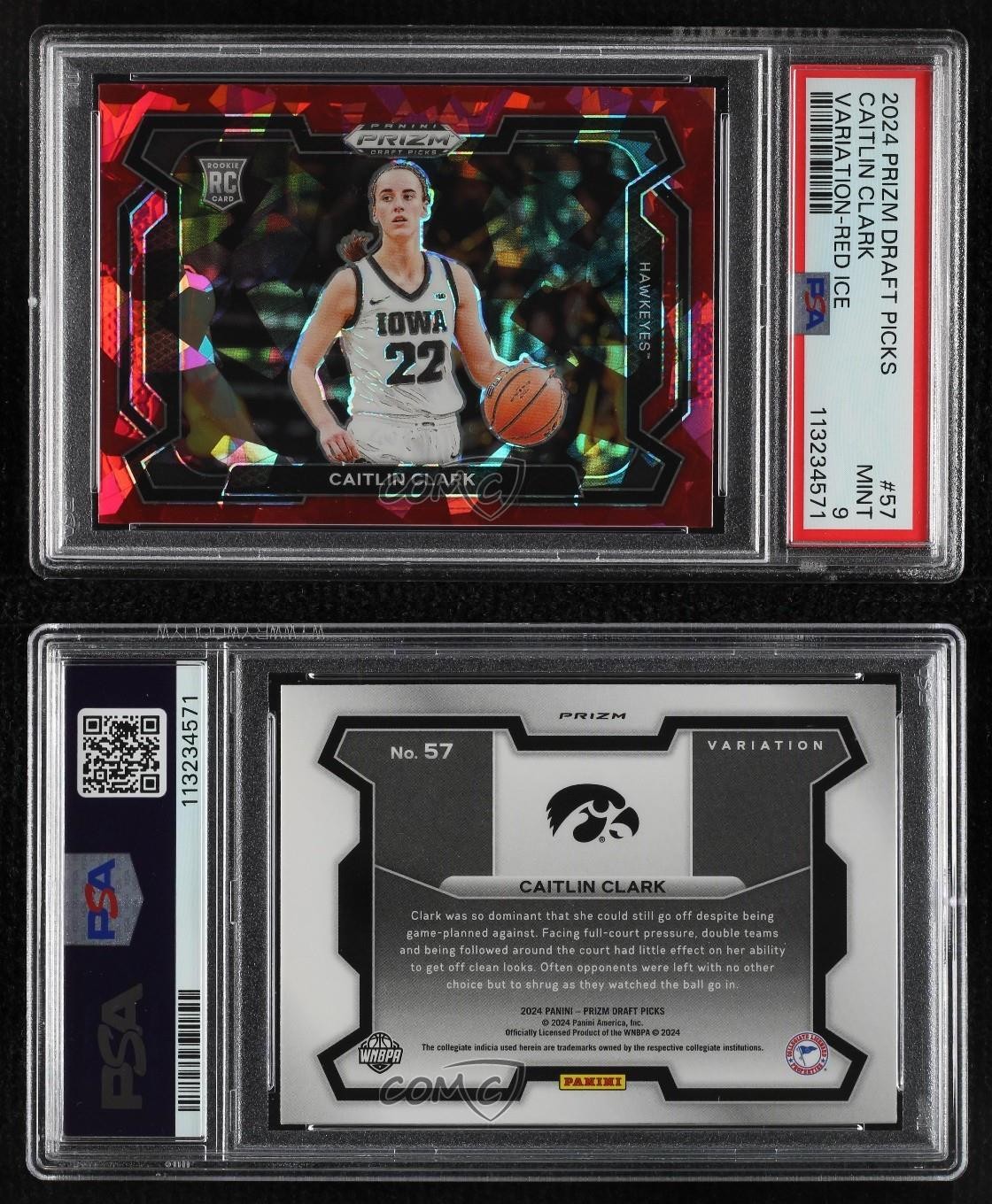 2024 Prizm Draft Picks Red Ice Variations Caitlin Clark #57 PSA 9 MINT Rookie RC view 3