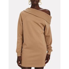 Marissa Webb Cotton One Shoulder Mini Sweatshirt Dress in Camel Size M