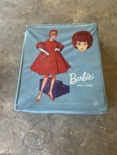 Vintage 1963 BARBIE Fashion Doll Carrying Blue Case Red Coat