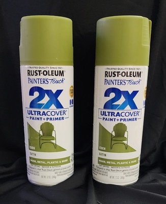 2 Cans Rust-Oleum 2X Ultracover Spray Paint/Primer, Satin Eden Green