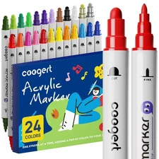 Coogert 24 Dual Tip Acrylic Paint Markers, Fine Tip and Dot Tip Acrylic Paint