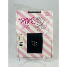NOS 1980s Women's Club Black Pantyhose Heart Rhinestone Tall
