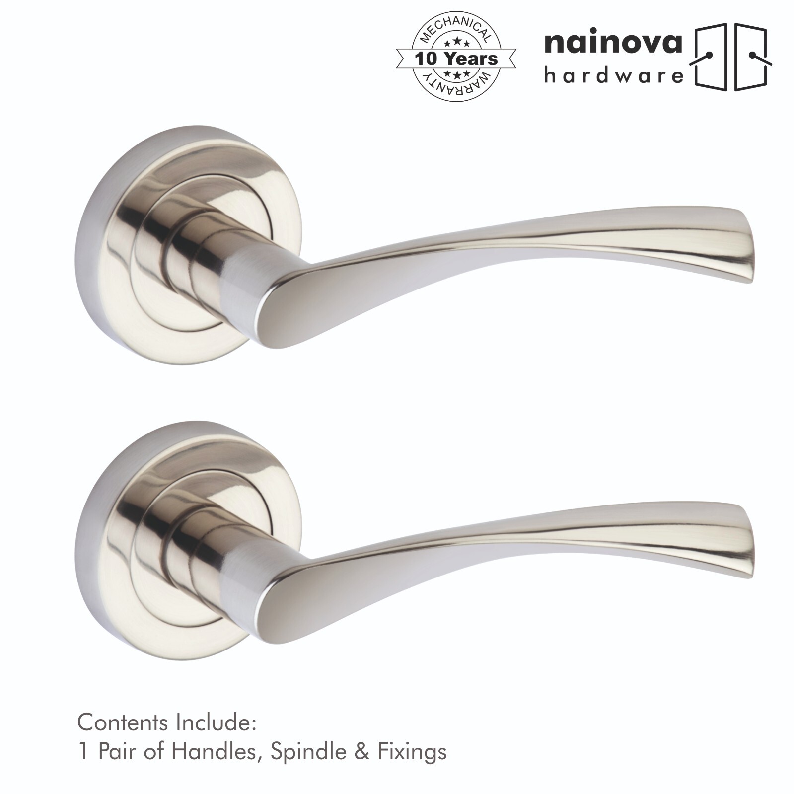 Curved Internal Door Handle Pair Lever on Rose Twirl Twist- Chrome & Nickel