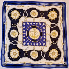 SCARF VINTAGE AUTHENTIC ITALY NAUTICAL ART ROPES ANCHOR BLUE YELLOW 34" SQUARE