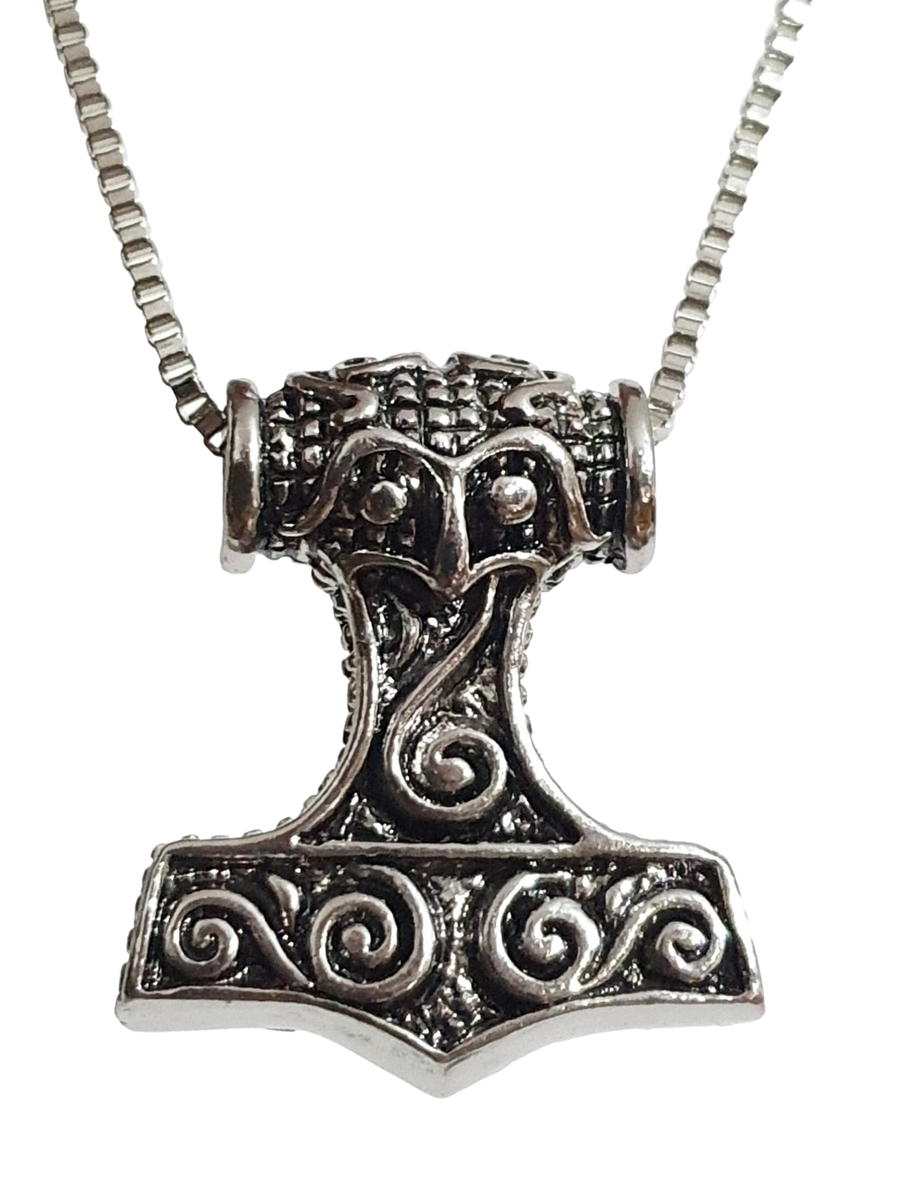 Thors Hammer Raven Necklace Pendant Skane Large Hammer Norse Mjolnir Box  Chain
