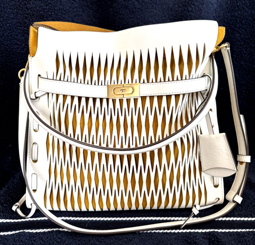 Tory Burch LEE RADZIWILL Double Bag PURE WHITE Handbag Satchel Leather - Picture 4 of 12