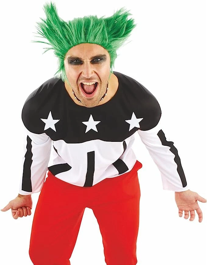 Disfraz de iniciador de fuego Rave para hombre años 90 + peluca adulto techno dance música cantante de estrella de rock Foto 2 de 4