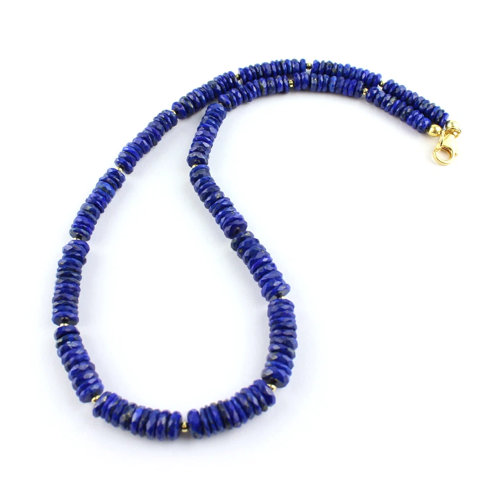 Collana Elegante In Lapis Lazuli Blu Marino A Facette Circa 193 Ct - Immagine 4 di 4