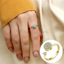 Turkish Evil Eye Adjustable Ring 18K Gold Plated Anti-anxiety Fidget Spinner 1pc