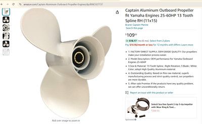 Captain Aluminum Outboard Propeller fit Yamaha Engines 25-60HP 13 Tooth Spline R