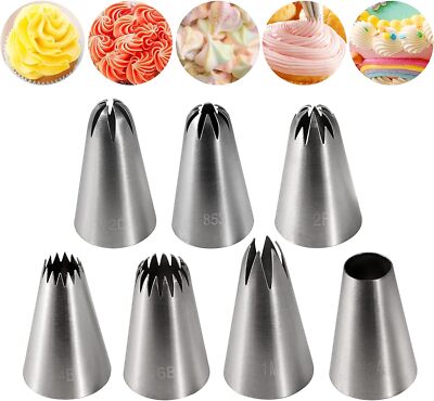 7x große Glasur Spritzdüsen Spitzen Gebäck Kuchen Zuckerkunst Dekorieren Set UK